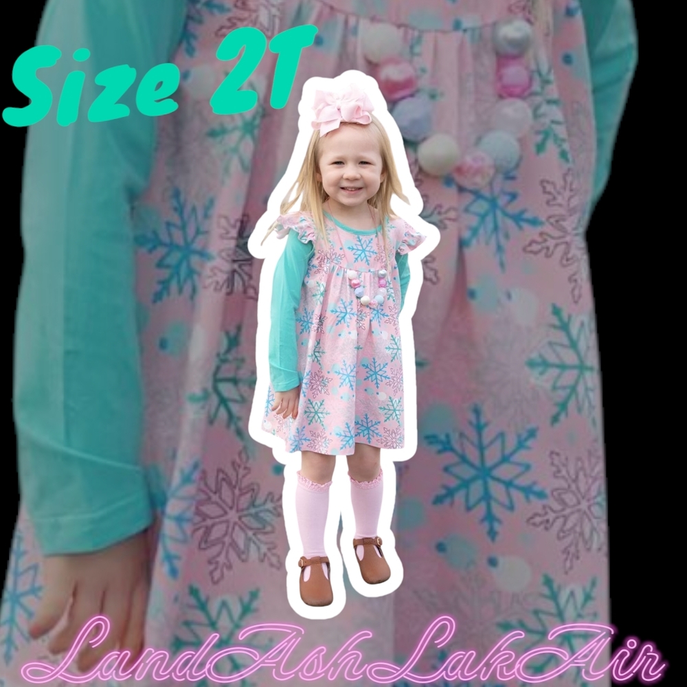 Pink and Blue Snowflake Kids Casual Dress